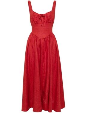 Reformation Balia Linen Red Sleeveless Maxi Dress with Corset Waist